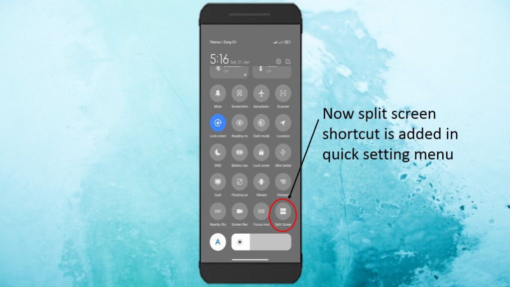 Now split screen shortcut is added in quick setting menu.