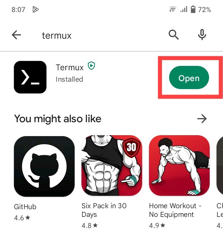 Tap on the Open button to launch the termux app