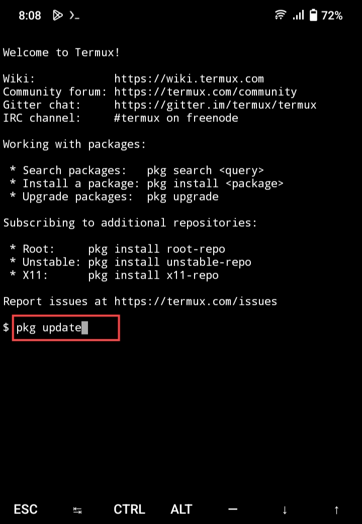 pkg update in Termux