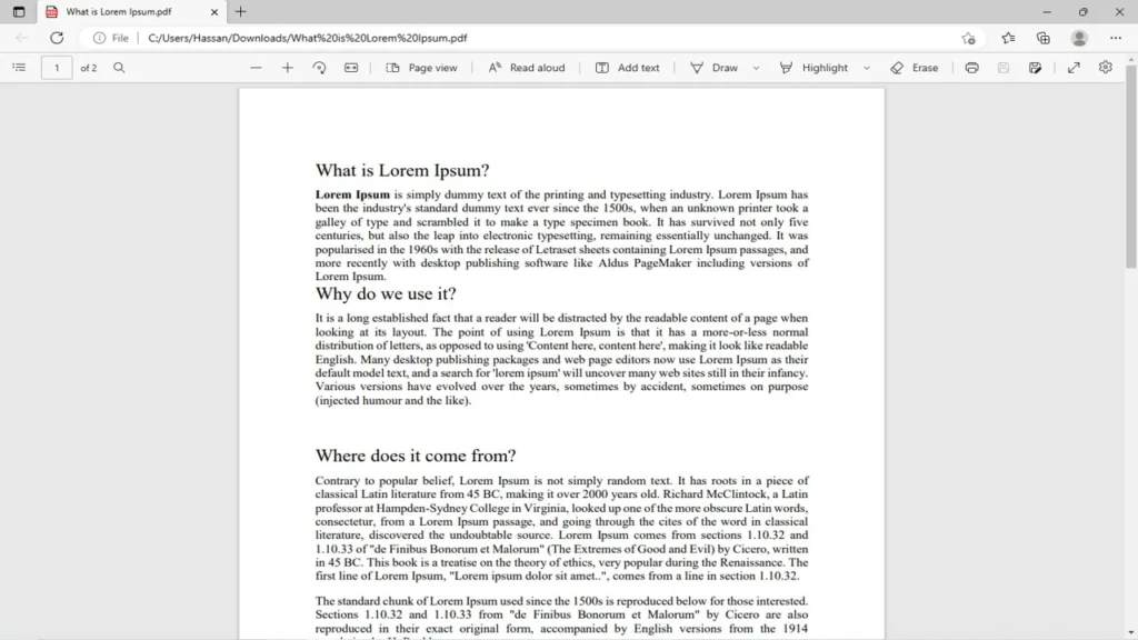 From Word to PDF: A Guide to Document Conversion 7 After opening the pdf file it look like this in the edge browser
