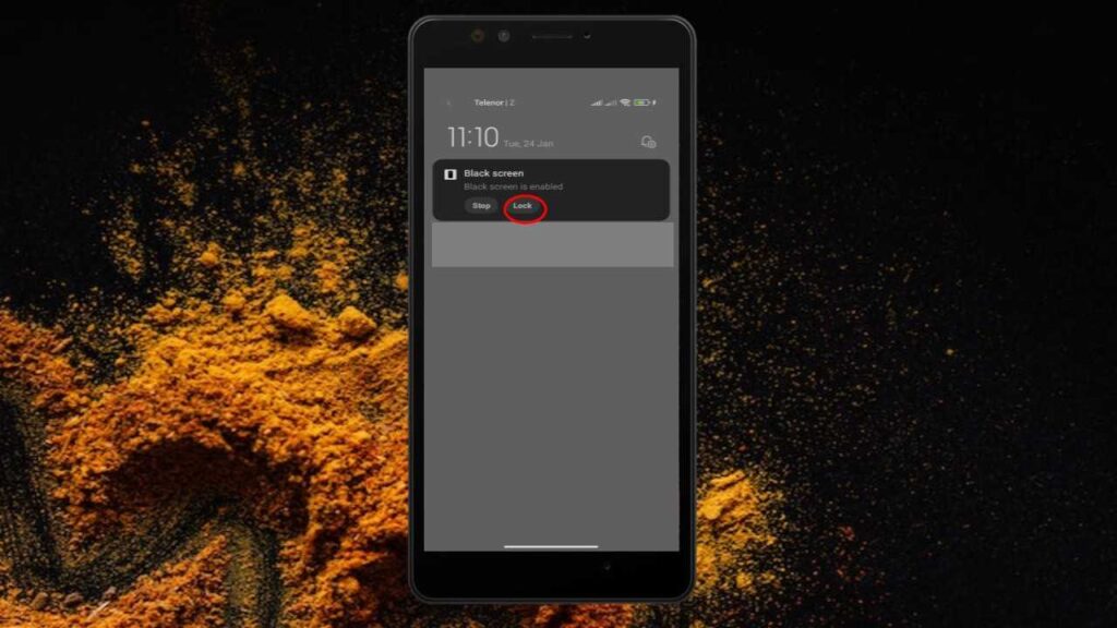 tap on the lock button of black screen notification