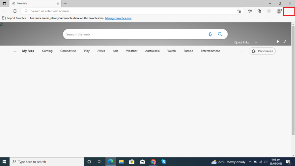 Open Microsoft Edge and click on the three dot menu icon located in the top right corner of the browser window.