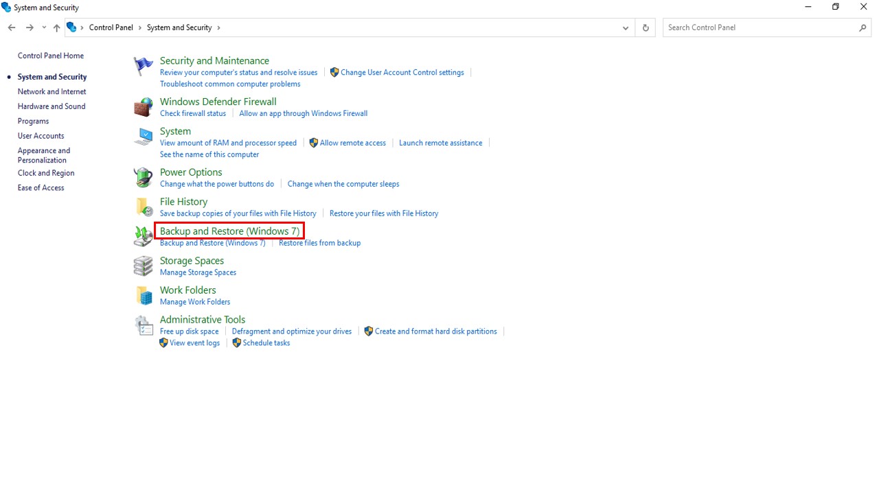 click on Backup and Restore Windows 7